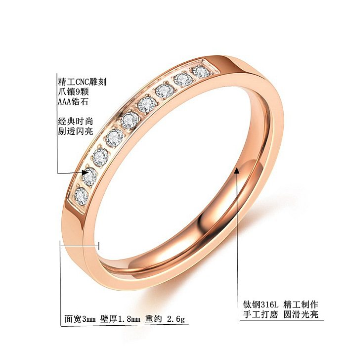 Bague en acier inoxydable avec diamants, mode Simple coréenne, vente en gros de bijoux