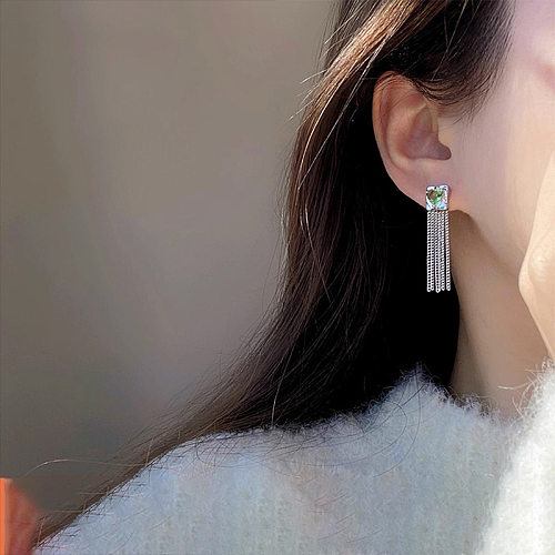 1 paire de boucles d'oreilles géométriques en forme de cœur, Style coréen Simple, incrustation de cuivre et de Zircon