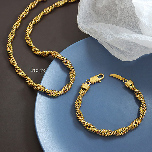 Damen-Armband-Halskette im schlichten Stil mit Twist-Titan-Stahlbeschichtung