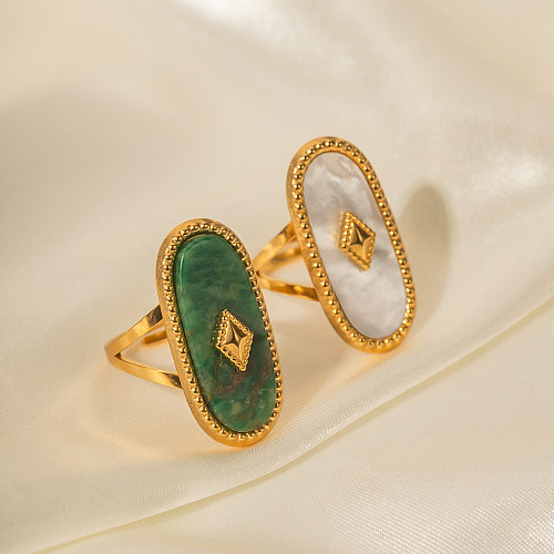 INS-Stil, schlichter Stil, ovale Ringe aus Edelstahl mit Inlay und Naturstein, 18 Karat vergoldet