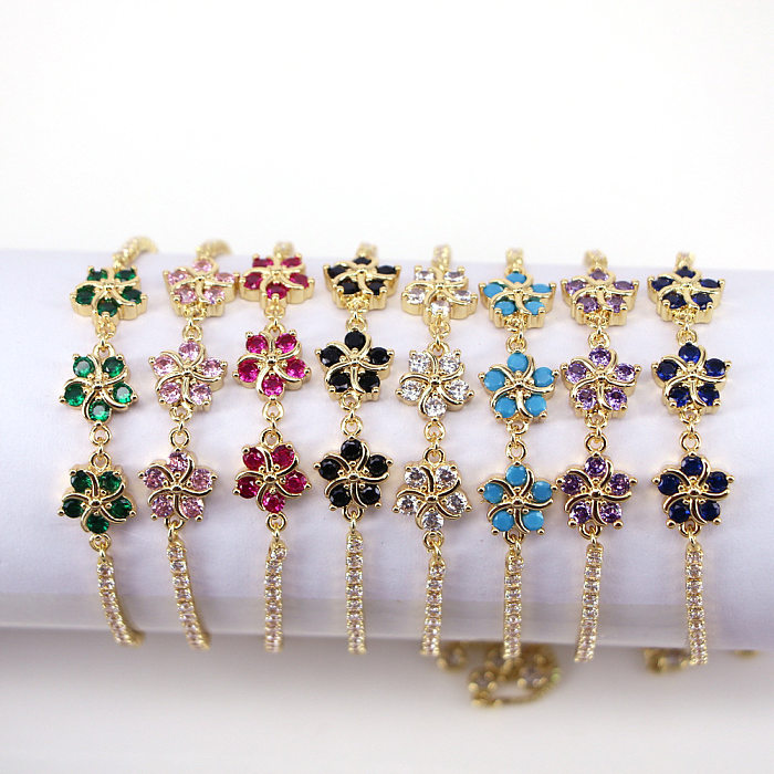 Fashion Retro Color Diamond Flowers Adjustable Bracelet