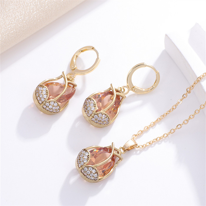 Casual Simple Style Streetwear Geometric Oval Key Copper Inlay Zircon Earrings Necklace
