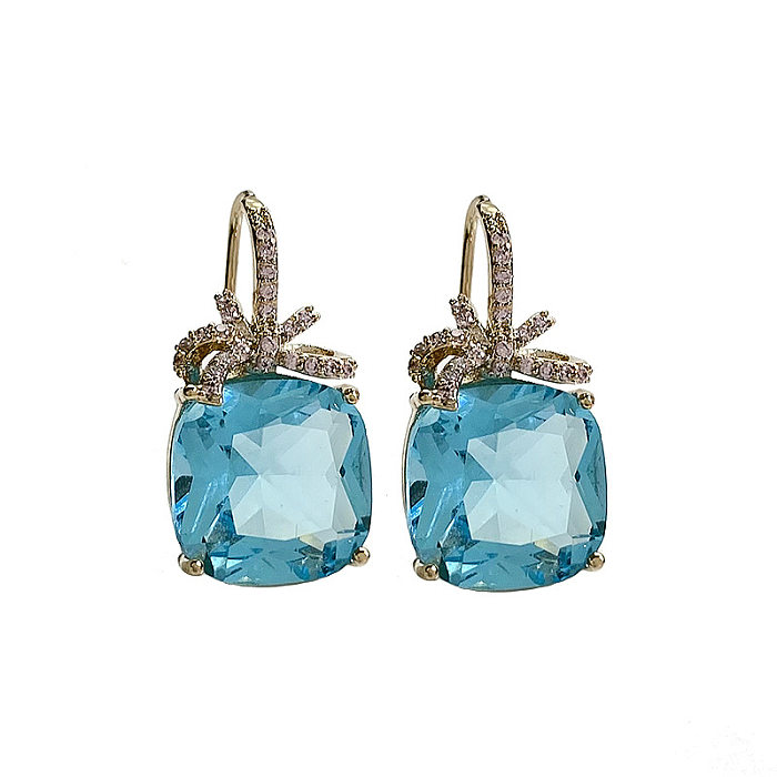 1 Pair Vintage Style Solid Color Inlay Copper Artificial Crystal Zircon Drop Earrings