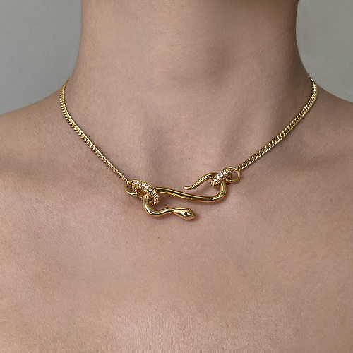 Modische Halskette mit Schlangen-Kupfer-Inlay und künstlichem Diamant, 1 Stück