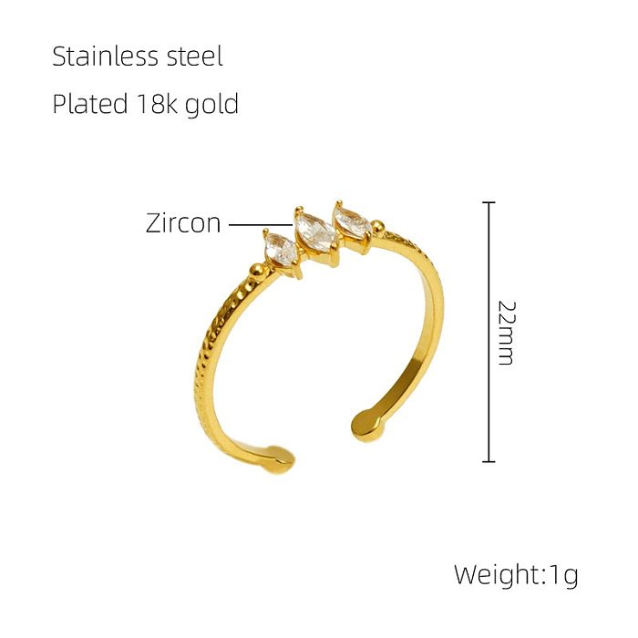 Venta al por mayor, anillos abiertos de circonio chapados en oro de 18K con incrustaciones de revestimiento de acero inoxidable geométrico retro elegante