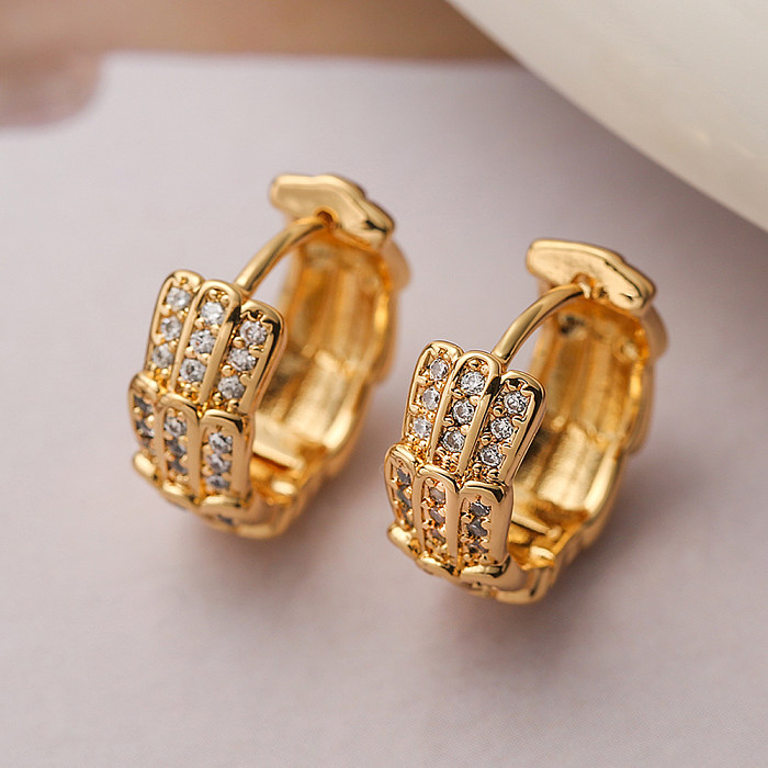 1 Pair Simple Style Shiny Round Copper Plating Inlay Zircon 18K Gold Plated Hoop Earrings