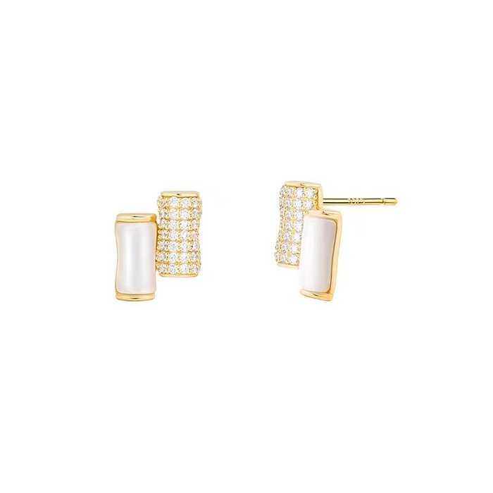 1 Pair Simple Style Geometric Inlay Copper Opal Zircon Ear Studs