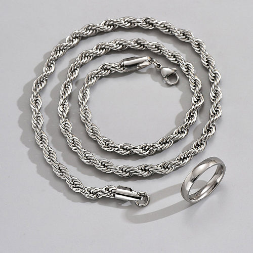 1 Set Punk Solid Color Twist Stainless Steel Jewelry Set
