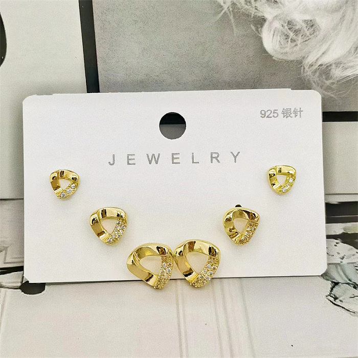 3 Pairs Elegant Simple Style Round Infinity Inlay Copper Zircon Ear Studs