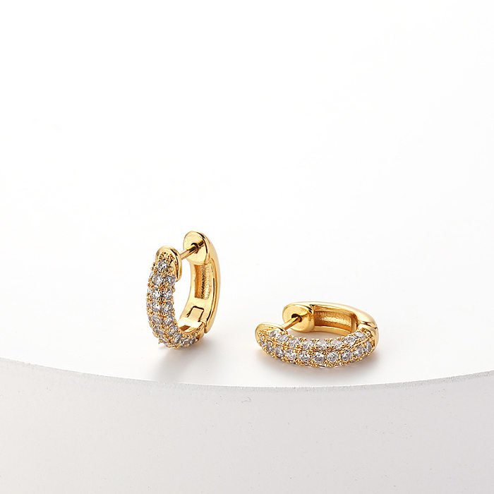 Fashion Trend Retro Brass Plated 18K Real Gold Micro-encrusted Zircon Hoop Earrings