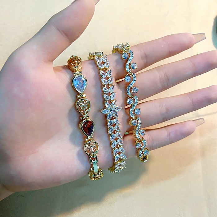 Retro Korean Style Geometric Copper Plating Inlay Zircon Gold Plated Bracelets