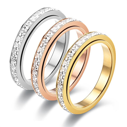 Simple Style Circle Stainless Steel Inlay Zircon Rings