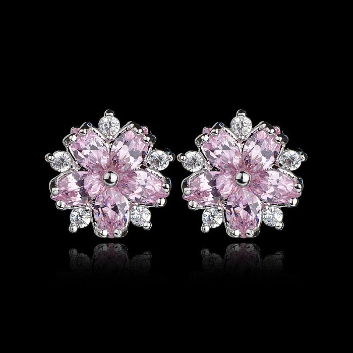 1 Pair Sweet Simple Style Flower Plating Inlay Copper Zircon Ear Clips Ear Studs