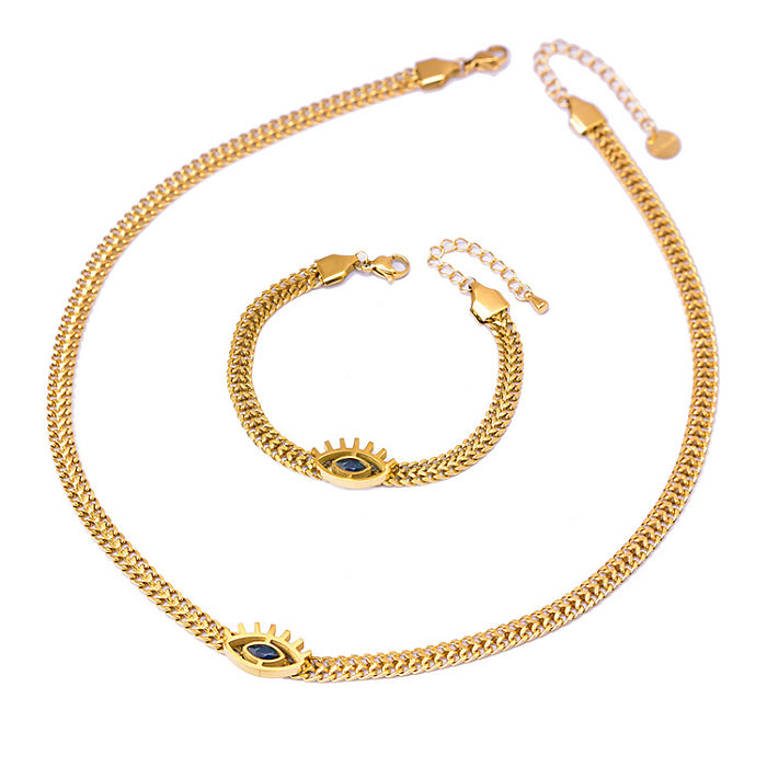Streetwear Eye Titanium Steel Plating Inlay Künstliche Edelsteine ​​18K vergoldete Armbänder Halskette