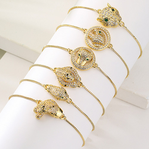 Pulseiras de cobre de leopardo da moda com zircônias banhadas a ouro pulseiras de cobre