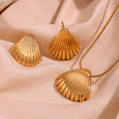 Vacation Simple Style Shell Stainless Steel Plating 18K Gold Plated Earrings Necklace
