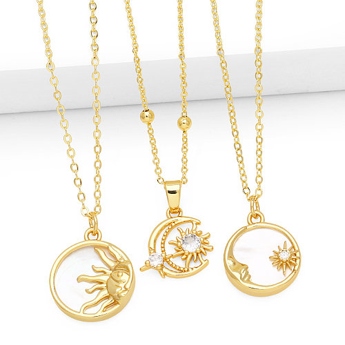 قلادة IG Style Fashion Sun Moon المطلية بالنحاس ومرصعة بالزركون ومطلية بالذهب عيار 18 قيراط