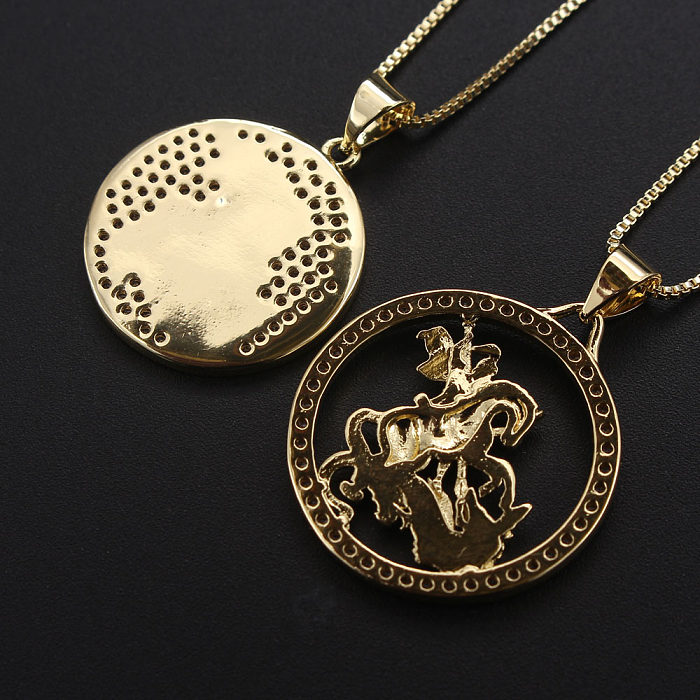 IG Style Streetwear Geometric Round Copper Gold Plated Zircon Pendant Necklace In Bulk