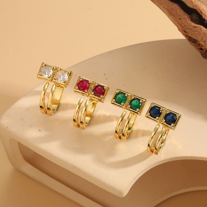 Elegante quadratische Ringe mit Kupferbeschichtung und Inlay aus Zirkon mit 14-Karat-Vergoldung