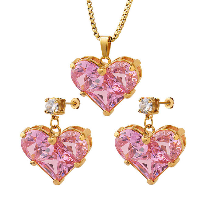 Boucles d'oreilles collier pendentif en acier titane en forme de coeur de Style français colliers en acier inoxydable Zircon