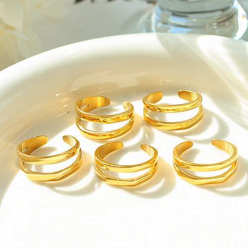 Venta al por mayor, anillo abierto chapado en oro de 1 quilates de acero titanio con forma de C de estilo Simple de 18 pieza