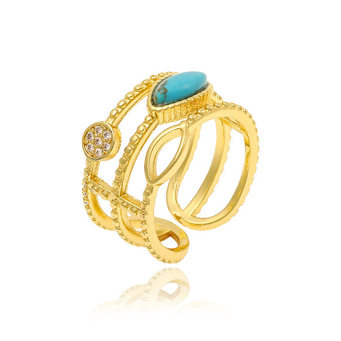 Schlichter Stil, runde offene Ringe mit Kupferbeschichtung und Zirkoneinlage, 18 Karat vergoldet
