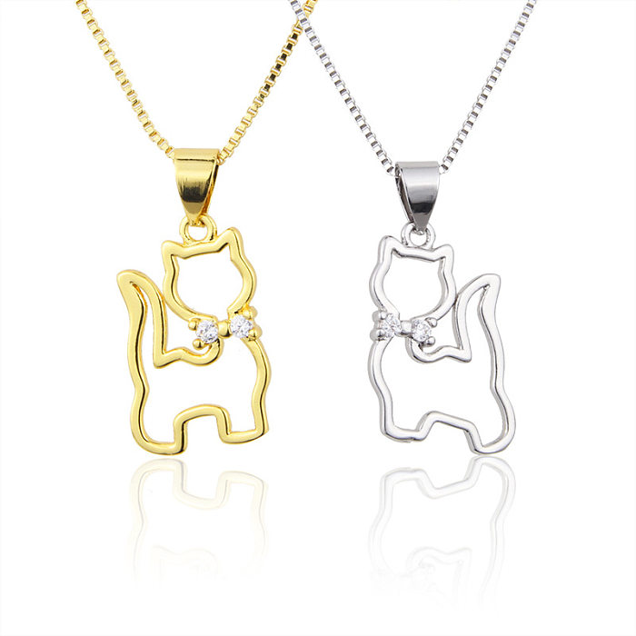 Bijoux simples en forme de chat, pendentif en cuivre incrusté de Zirconium, collier, vente en gros