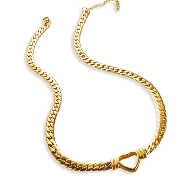 Retro Heart Shape Titanium Steel Plating 18K Gold Plated Bracelets Necklace