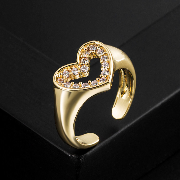 أزياء شكل قلب النحاس مطلية بالذهب الزركون حلقة مفتوحة 1 قطعة