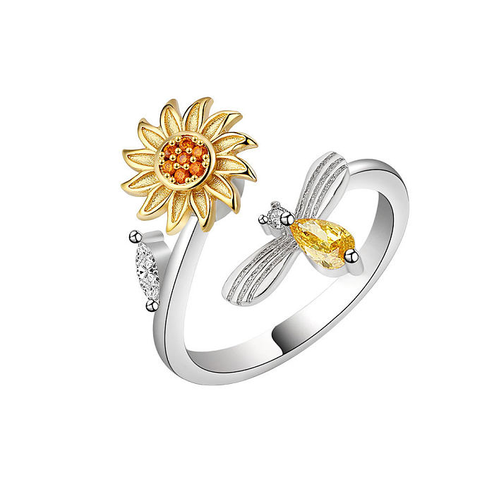 Bague Anti-stress Simple rotative en diamant et fleur de soleil réglable à la mode