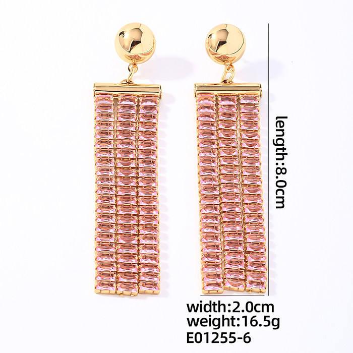 1 par de pendientes colgantes chapados en oro blanco con incrustaciones rectangulares redondas brillantes y brillantes