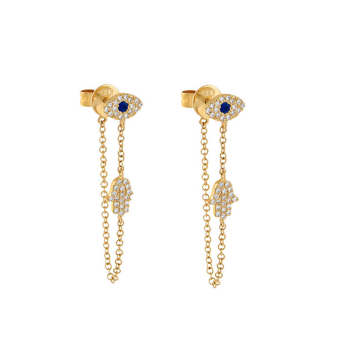 Fashion Devil Eye Palm Chain Fashion Butterfly Copper Inlaid Zircon Buckle Earrings
