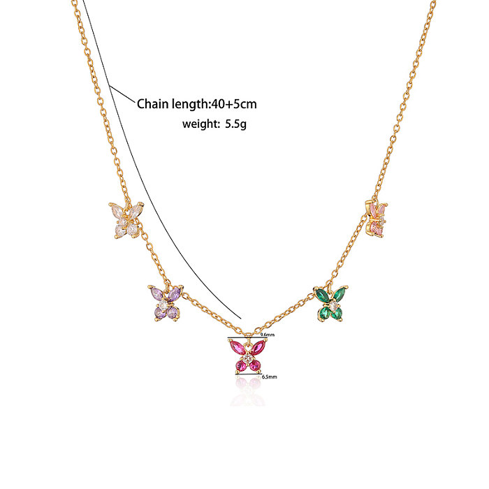 Casual Sweet Butterfly Copper Plating Inlay Zircon 18K Gold Plated Pendant Necklace