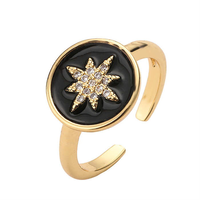 Retro streetwear hexagrama cobre esmalte chapeamento inlay zircão banhado a ouro anéis abertos