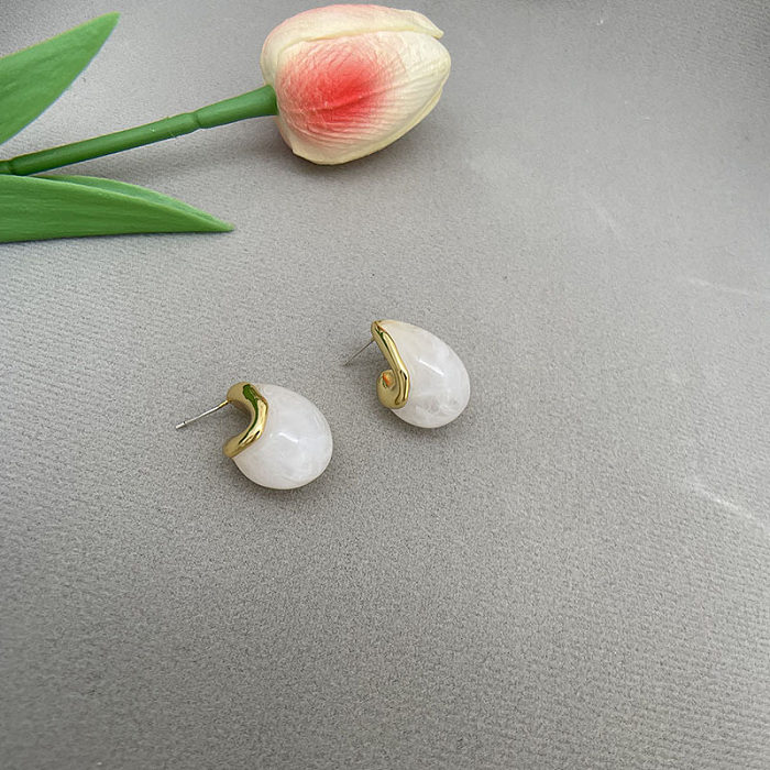 1 Pair Lady Water Droplets Plating Inlay Copper Resin Ear Studs