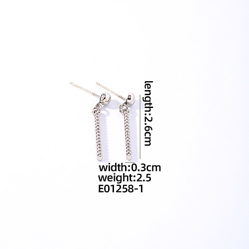 1 paire de boucles d'oreilles pendantes, Style Simple et décontracté, incrustation de placage de couleur unie en cuivre Zircon plaqué or blanc