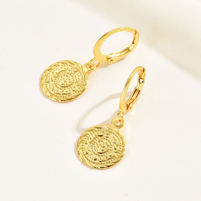 1 par de pendientes colgantes chapados en oro de 18 quilates de cobre chapado en monedas de estilo clásico informal