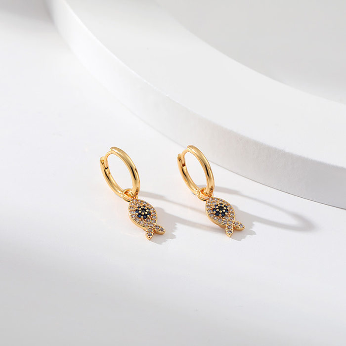 1 Pair Simple Style Rabbit Inlay Copper Zircon Drop Earrings