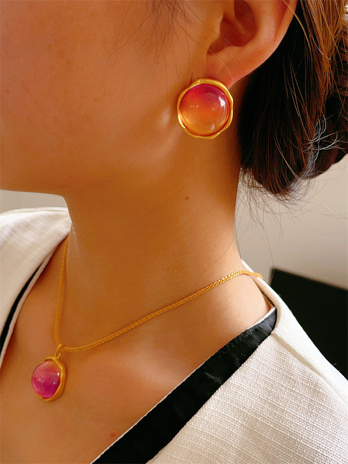 Collar de pendientes de piedras preciosas artificiales con incrustaciones de cobre de color degradado de diseño original
