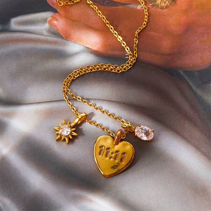 Collar con colgante de circón chapado en oro y cobre con forma de corazón y número de letra estilo IG a granel
