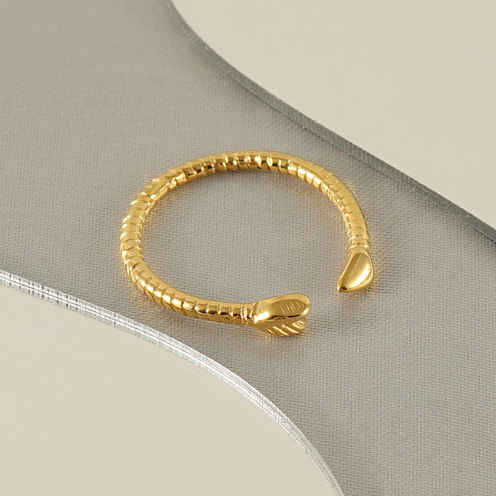 Arco e flecha estilo francês elegante, chapeamento de aço inoxidável, anel aberto banhado a ouro 18K