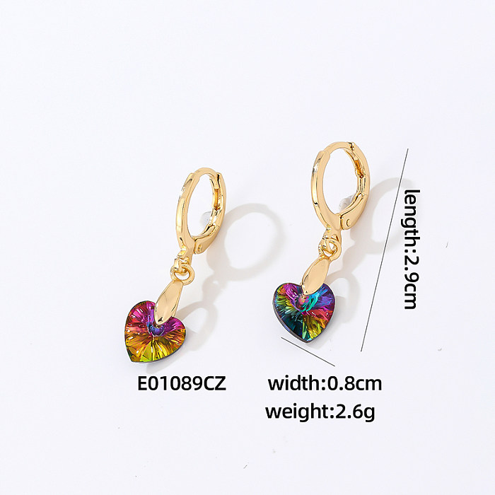 1 Pair Casual Heart Shape Flower Plating Inlay Copper Zircon Drop Earrings