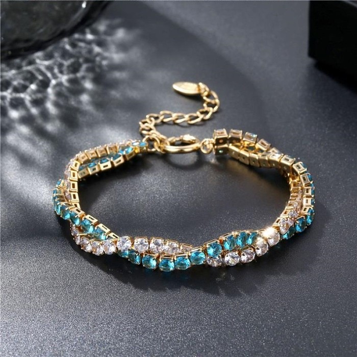 Shiny Square Copper Criss Cross Plating Inlay Zircon White Gold Plated Gold Plated Bracelets