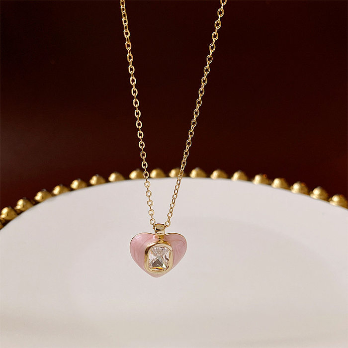 Fairy Style Basic Lady Heart Shape Flower Copper Plating Inlay Zircon Pendant Necklace
