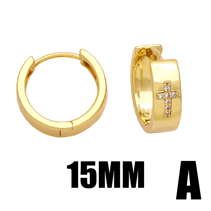 1 par casual estilo simples cruz chapeamento incrustação cobre zircão brincos banhados a ouro 18K