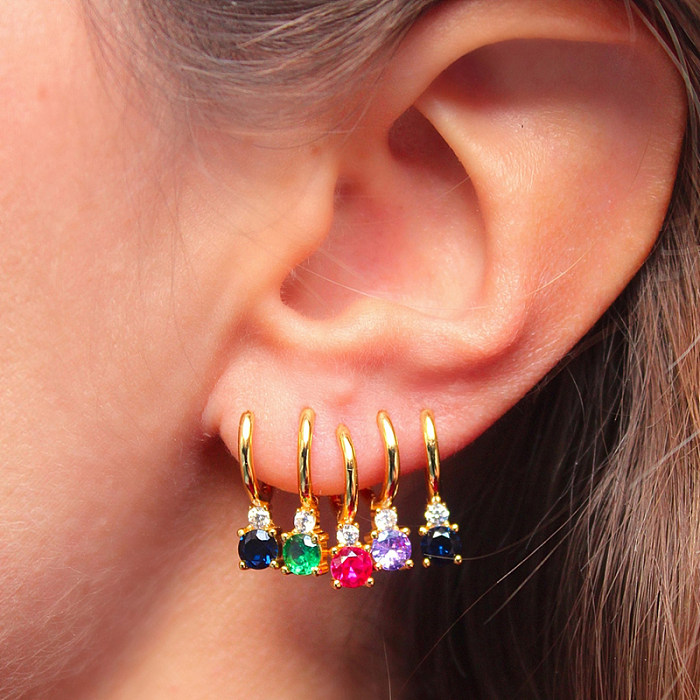 1 Pair Casual Elegant Round Copper Plating Inlay Zircon Gold Plated Drop Earrings