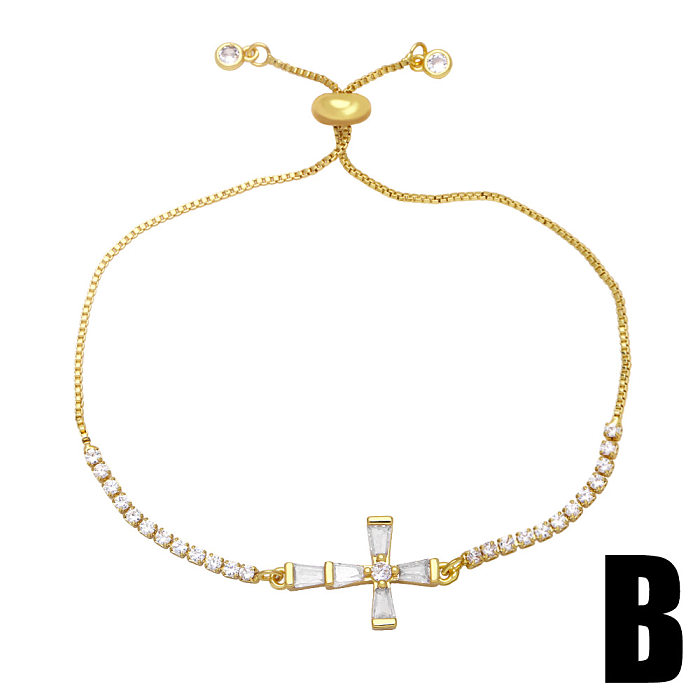 New Diamond-encrusted Pull-out Bracelet Trendy Fashion Copper Zircon Cross Bracelet