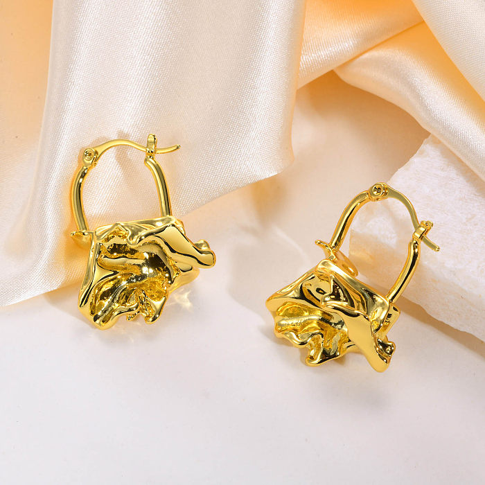 Brincos de anéis banhados a ouro de latão geométrico estilo vintage