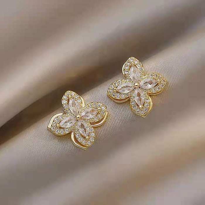New Fashion Special-Interest Design Rotating Windmill Four Leaf Clover Ear Stud Women's Rotatable Elegant Wild Earrings Earrings