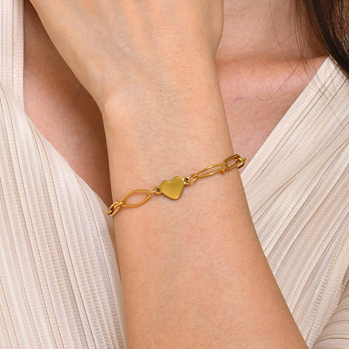 Estilo vintage estilo simples formato de coração banhado a ouro pulseiras colar de aço inoxidável